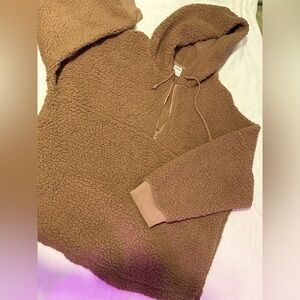 Fluffy warm comfy pink hooded shirt